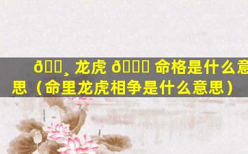 🌸 龙虎 🐘 命格是什么意思（命里龙虎相争是什么意思）